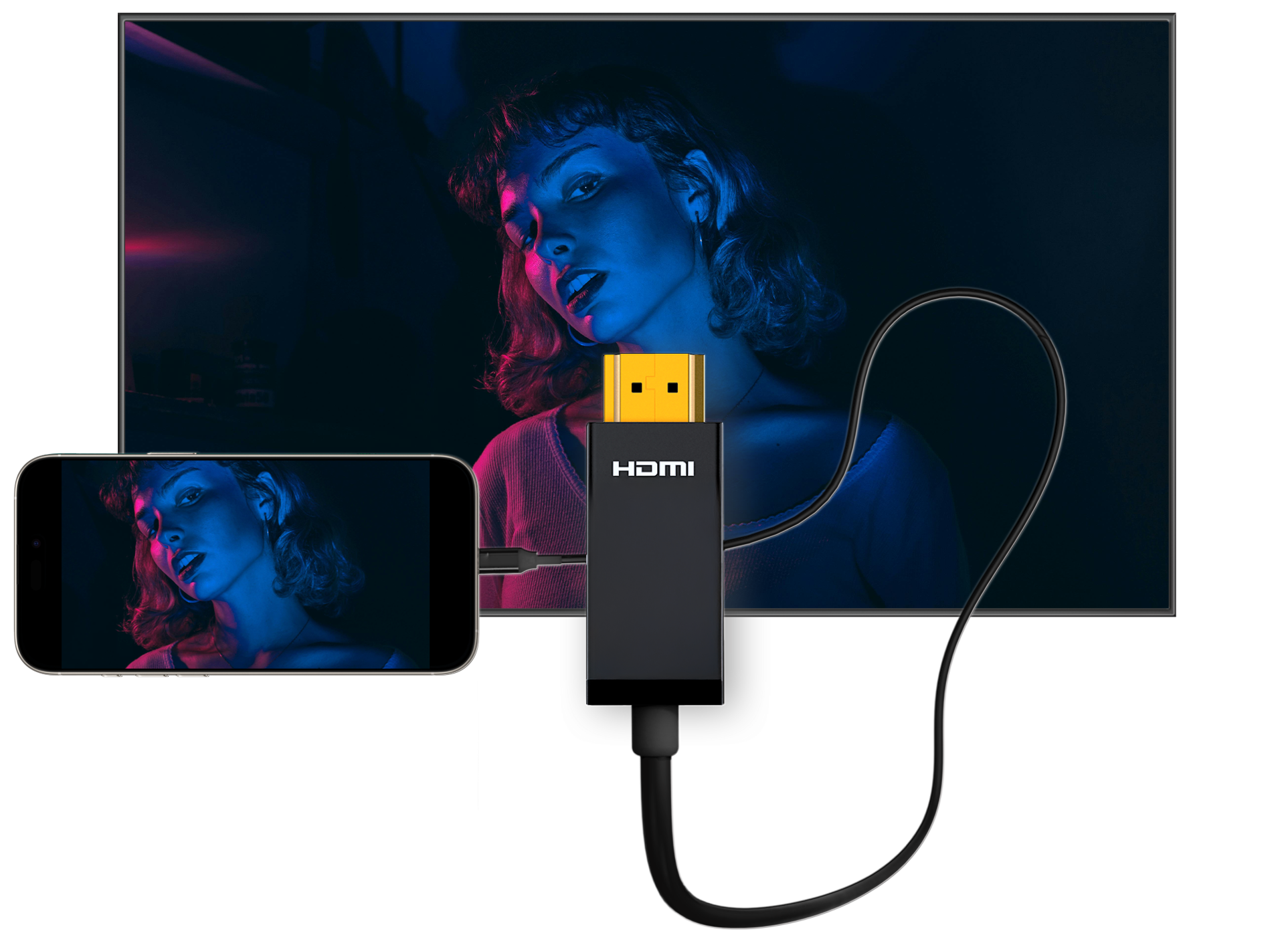 Mavis Monintor iPhone connected through HDMI to a TV